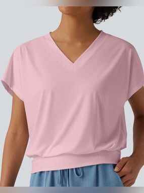 HALARA V Neck Short Sleeve Oversized Cool Touch Quick Dry Yoga Sports Top